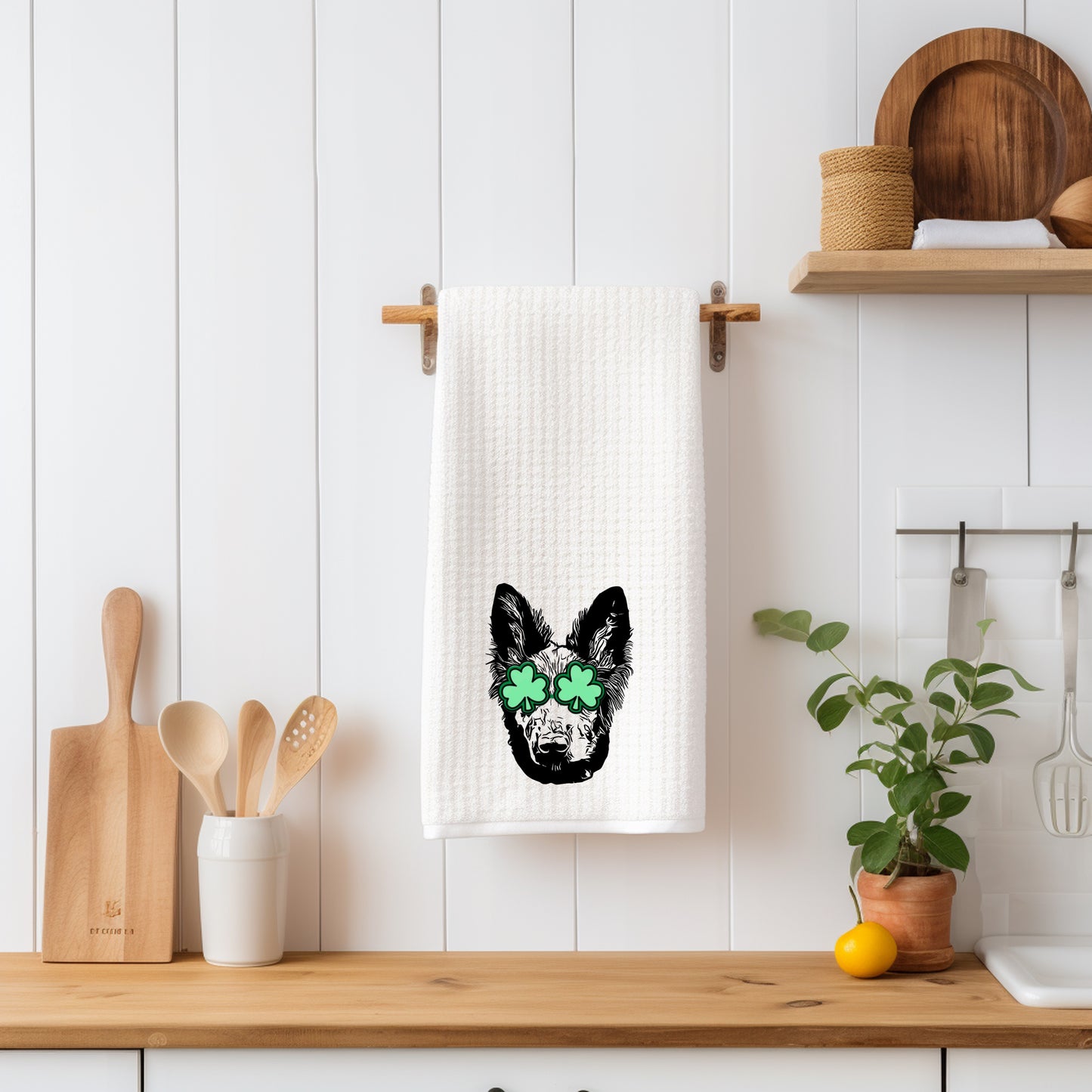 Dog Drawing Clover Glasses Towel
