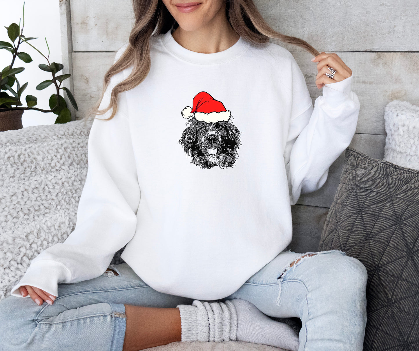 ** PREORDER** Santa Hat Dog Drawing Crewneck